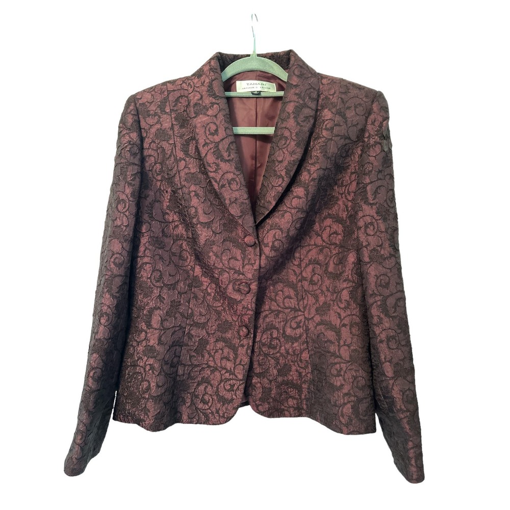 Tahari Arthur S Levine Plum Embellished Blazer Size 12 Work Business